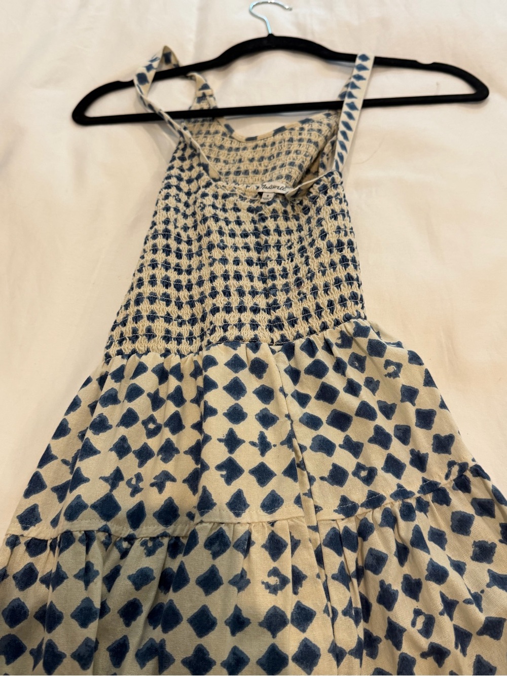 Madewell Blue Ivory Printed Smocked Maxi Dress Size S